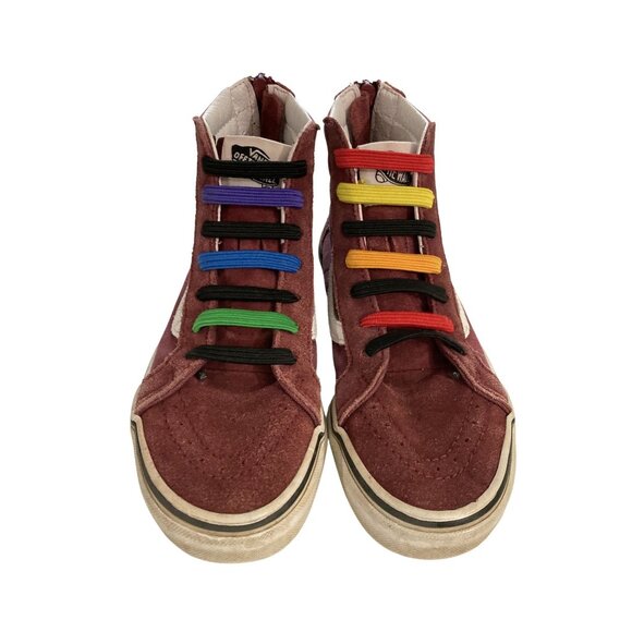 Vans Kids Size 2.5 Red Suede Rainbow Lace-Up High-Top Sneakers shoes - Picture 1 of 7